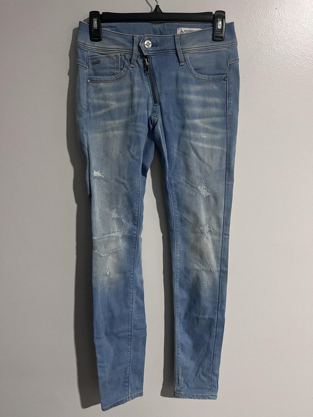 G-Star RAW Jeans Womens 25 Blue Lynn Mid Skinny Light Wash Distressed Low Rise